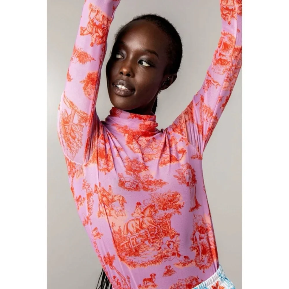 Rachel Antonoff Taffy Batter MANHUNT Lillian Pink/Red Mesh Knit Top Size Large - Picture 4 of 16